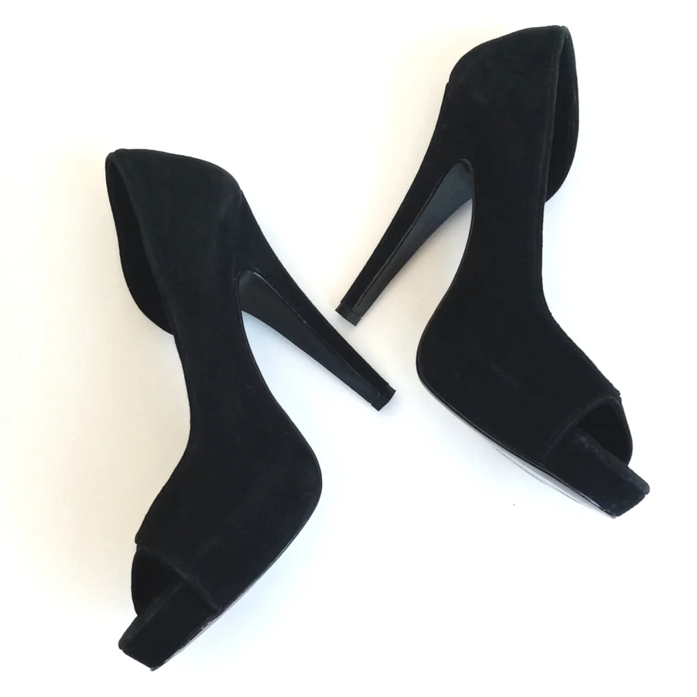 Jenni Kayne Elegant Black Suede Leather Peep-Toe 5